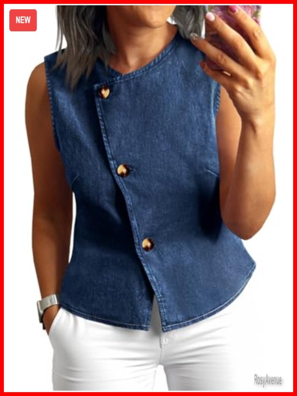 Women's Denim Vest Sleeveless Jean Shirt Jacket Button Down